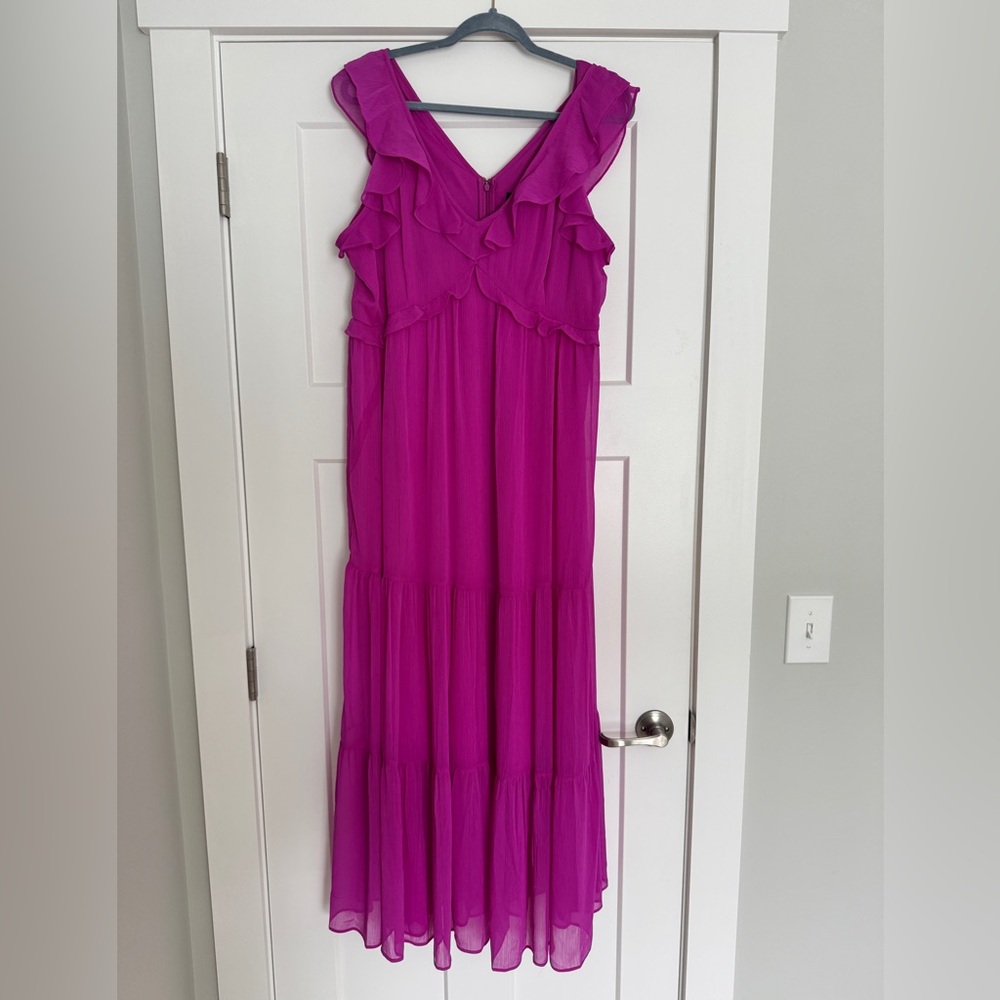DKNY Fuchsia Ruffle-Trim Maxi Dress